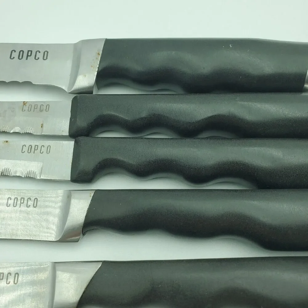 Set of 5 Copco Chefs Knives Bread, Steak x2, Utility x2 READ. Small Rust Spots